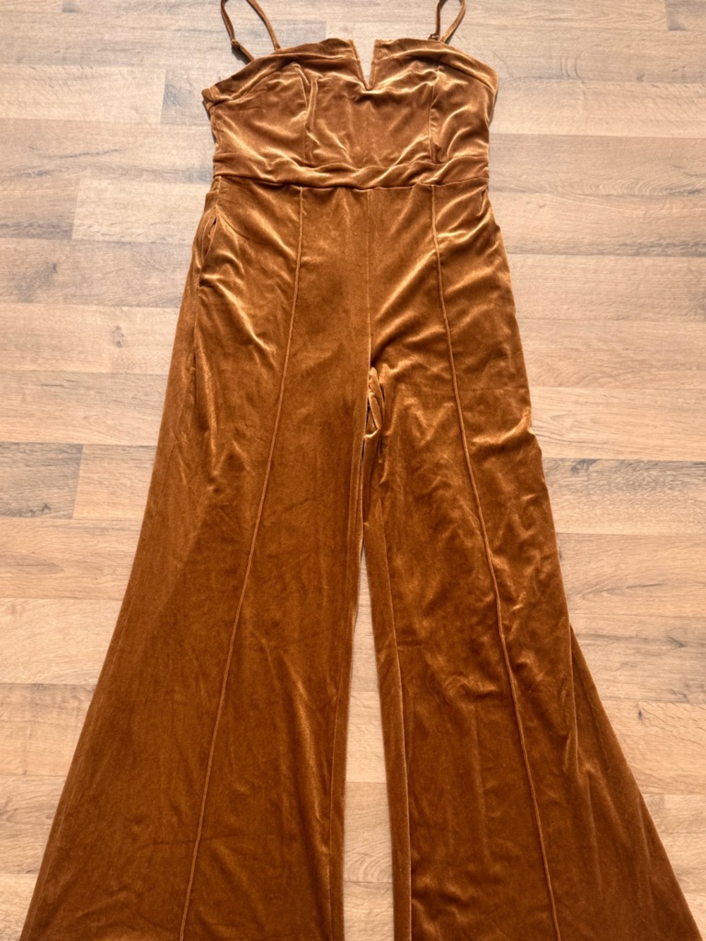 Velvet Wide-Leg Jumpsuit in Rust